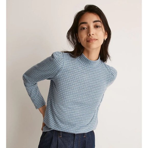 Madewell Jacquard Mock Neck Puff Sleeve Top - Picture 1 of 8